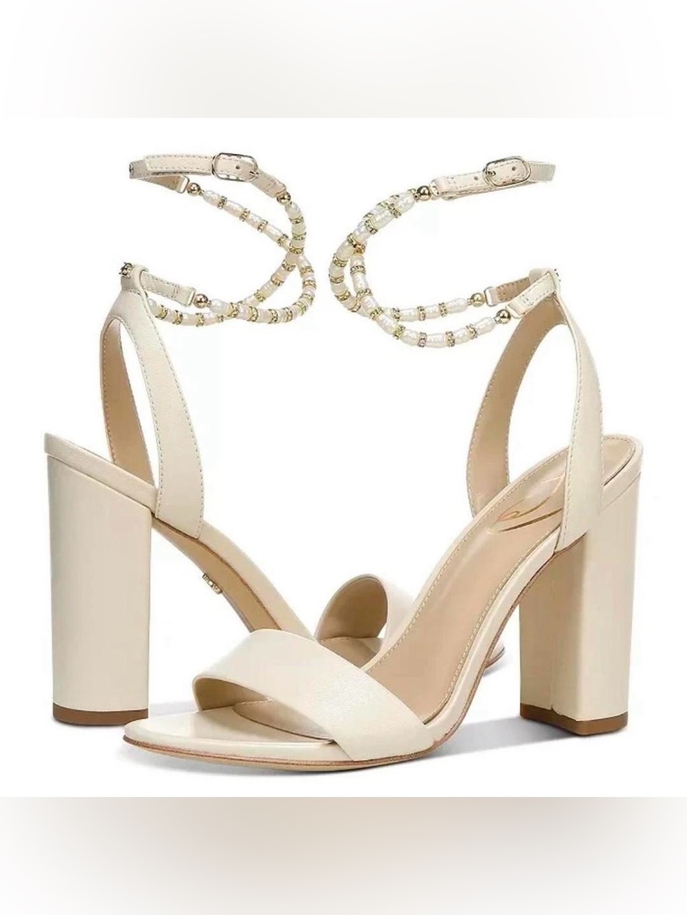 Sam Edelman Yanelli Pearl Ankle Strap Block Heel Sandal 9M Ivory Bridal Coquette - Picture 2 of 11
